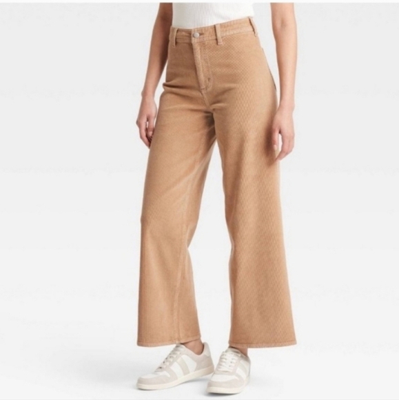 Women's High-Rise Corduroy Sailor Wide Leg Ankle Jeans Universal Thread Brown 17 - Picture 1 of 15